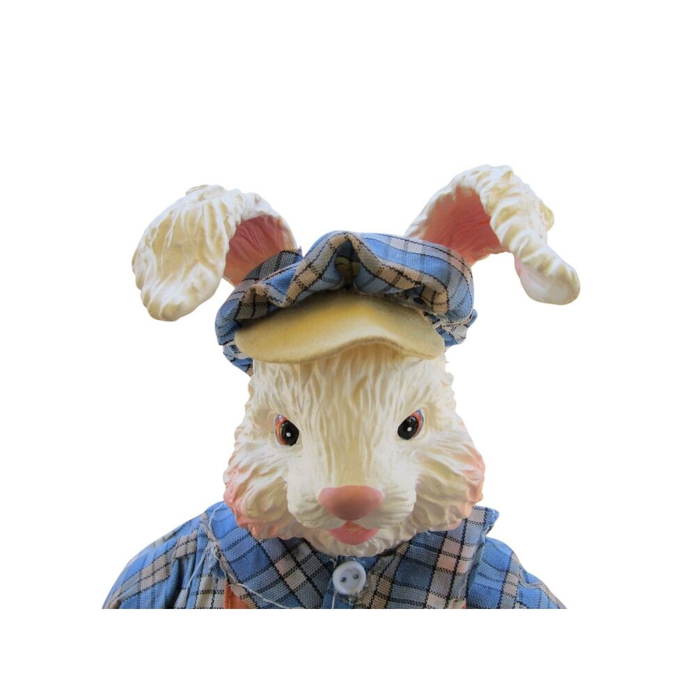 Fabric Mache Mr. Easter Bunny Paints Eggs Baby Bunny Duck In Wheelbarrow GUC - Picture 3 of 12